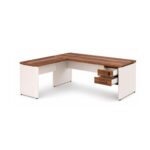 Móveis para Escritório Mesa em L (Mesa 1,50m + Mesa Auxiliar) - C/ Gavetas - WORKSTART - NOGAL SEVILHA/BRANCO - 34324