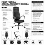 Ficha técnica da Cadeira Presidente Gomada com medidas, mecanismo Relax, braços e base cromada
