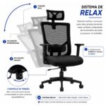 Detalhe do mecanismo da Cadeira Orion com regulagem de altura e sistema relax com ajuste de tensão.