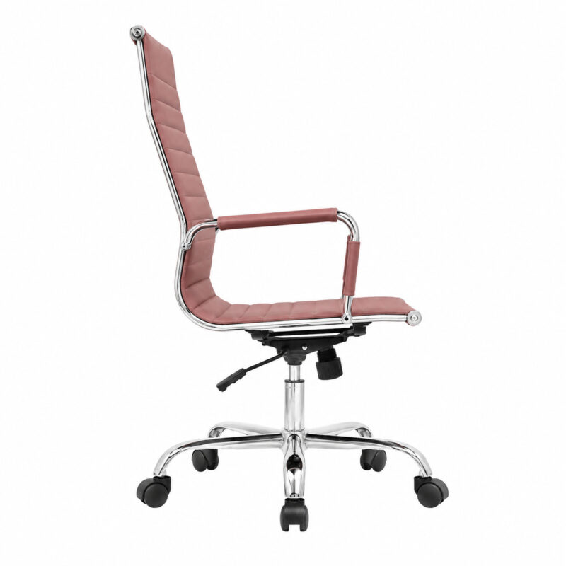 Cadeira Presidente Charles Eames Esteirinha Terracota em vista lateral esquerda, com estrutura cromada.