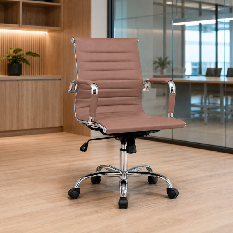 Cadeira Diretor Charles Eames Terracota ambientada em sala de reunião corporativa contemporânea