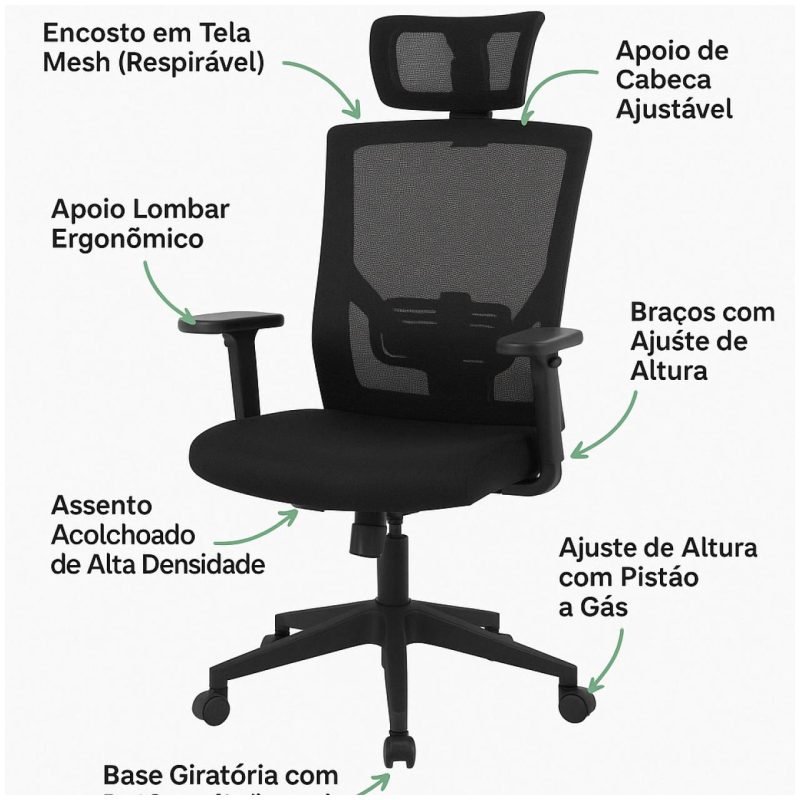 Cadeira Escritório Poltrona Presidente Tela ORION Syncron Giratória - Cor Preto - 32944