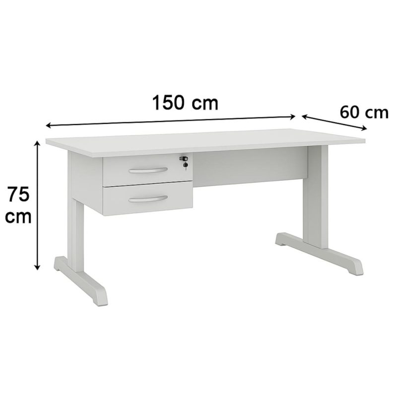 Mesa Escritório 1,50×0,60m c/ Gavetas –  CINZA/CINZA - 53082