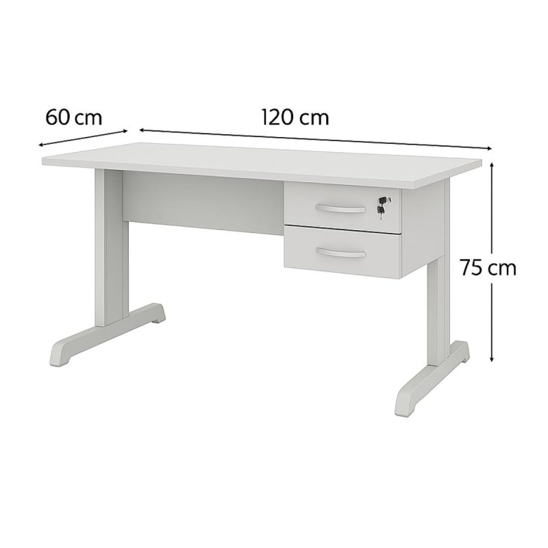 Mesa Escritório 1,20×0,60m c/ Gavetas –  CINZA/CINZA - 53084