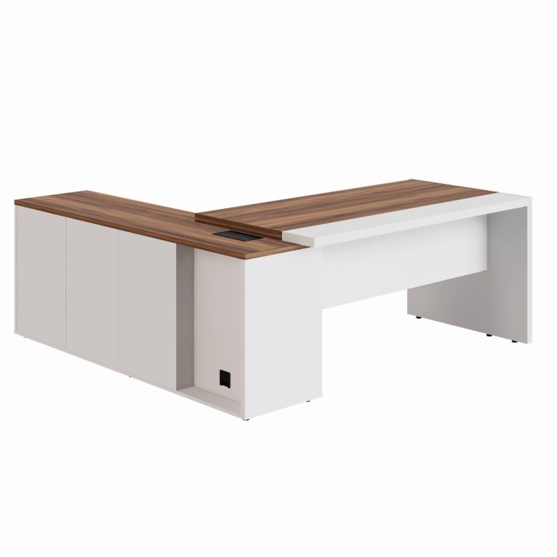 15348829505 4 Mesa Escritório PRESIDENTE c/ Armário Pedestal - 1,82x1,80m - NOGAL SEVILHA/BRANCO - 34602