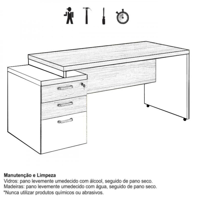 Móveis para Escritório Mesa PEDESTAL RETA (03 Gav.) - 1,92X0,70m - WORKSTART - NOGAL SEVILHA/BRANCO- 34405 Móveis para Escritório Mesa PEDESTAL RETA (03 Gav.) - 1,92X0,70m - WORKSTART - NOGAL SEVILHA/BRANCO- 34405