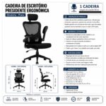 Cadeira de Escritório Cadeira para Home Office Ergonômica Tela Mesh Presidente