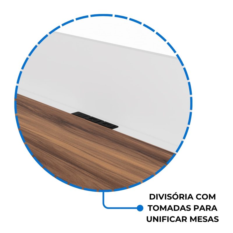Móveis para Escritório Estação de Trabalho Dupla 1,20×1,35m 02 Lugares c/ Gavetas c/ ponto de tomada PÉ PAINEL - Nogal Sevilha/Branco - 34427