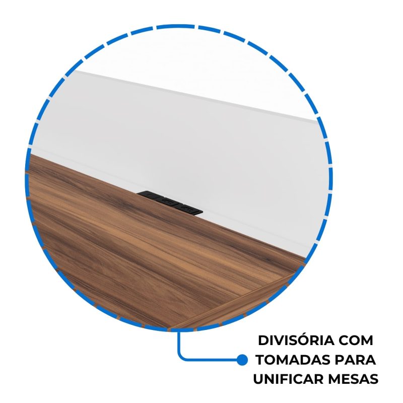 Móveis para Escritório Estação de Trabalho Dupla 1,20×1,35m 02 Lugares sem Gavetas c/ ponto de tomada PÉ PAINEL - Nogal Sevilha/Branco - 34428