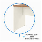 Pé em painel de 25 mm com distanciadores Pé em painel Champanhe destacado por círculo azul, com indicação de espessura de 25 mm e distanciadores.