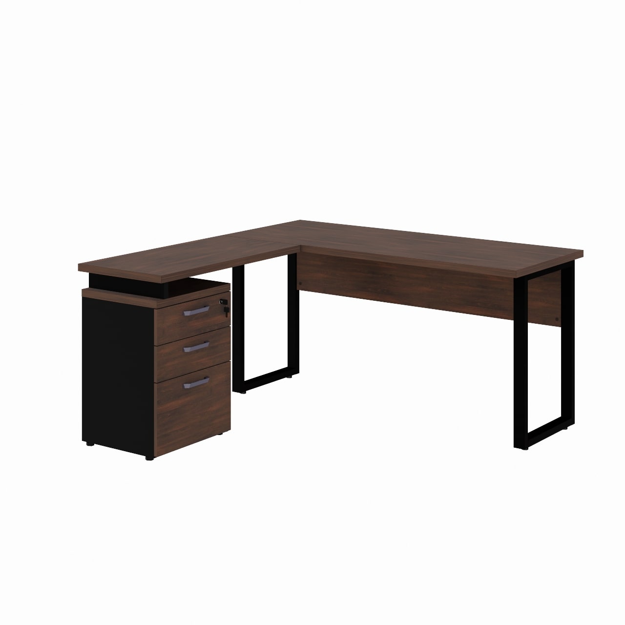 Móveis para Escritório Mesa Escritório em “L” c/ Gaveteiro 1,50×1,50m MARSALA/PRETO - 34440