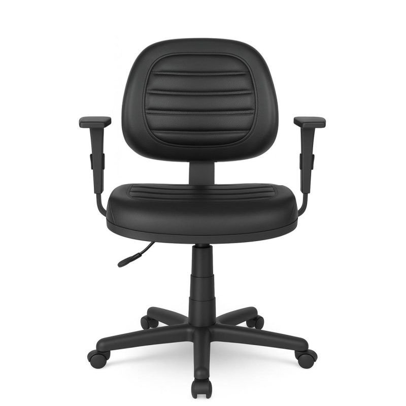 Cadeira Escritório Cadeira Executiva COSTURADA Giratória com Braços Reguláveis - Corino Preto - 31005