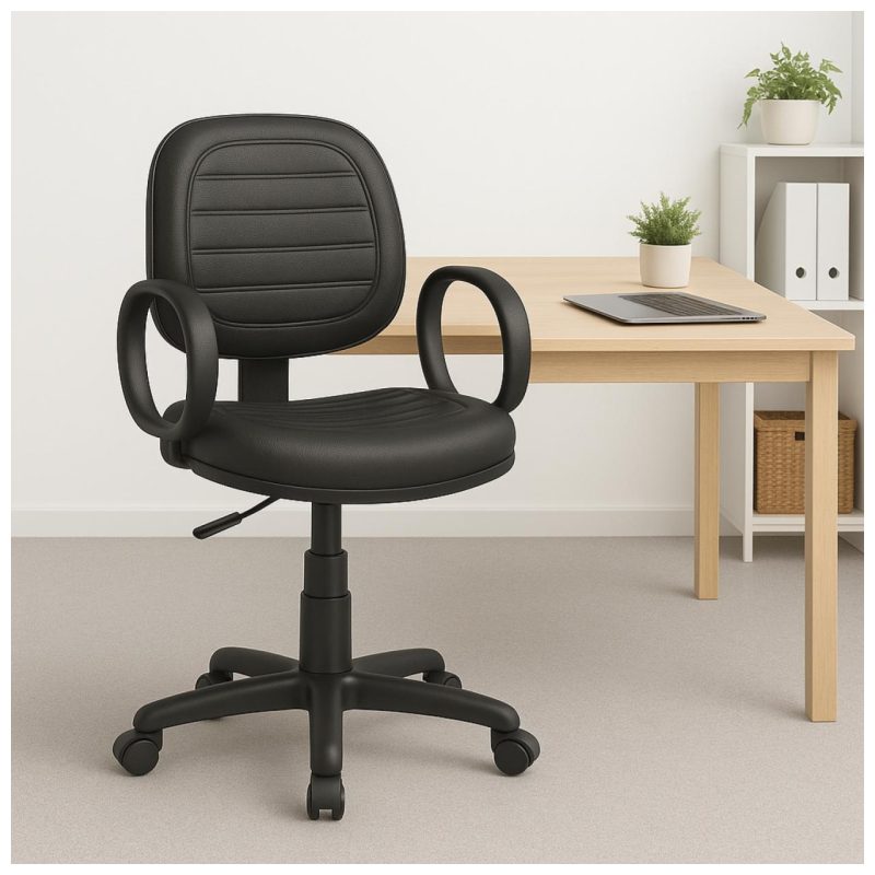 Cadeira Escritório Cadeira Executiva COSTURADA Giratória com Braço Corsa - Corino Preto - 31004