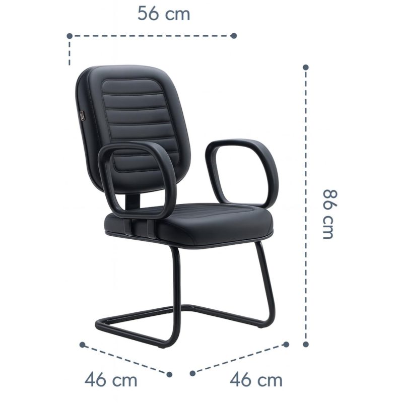 Cadeira Diretor Costurada Base em "S" Preta C/ Braços - Corino Preto - 30300