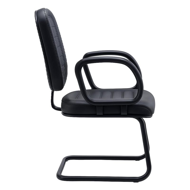 Cadeira Diretor Costurada Base em "S" Preta C/ Braços - Corino Preto - 30300