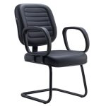 Cadeira Diretor Costurada Base em "S" Preta C/ Braços - Corino Preto - 30300