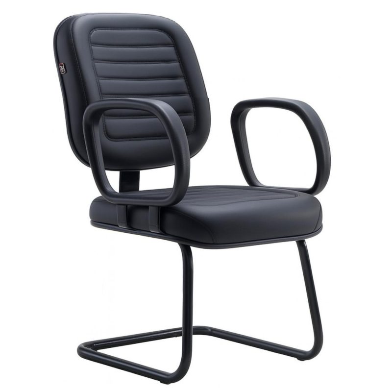 Cadeira Diretor Costurada Base em "S" Preta C/ Braços - Corino Preto - 30300
