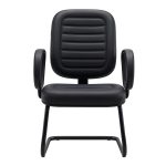 Cadeira Diretor Costurada Base em "S" Preta C/ Braços - Corino Preto - 30300