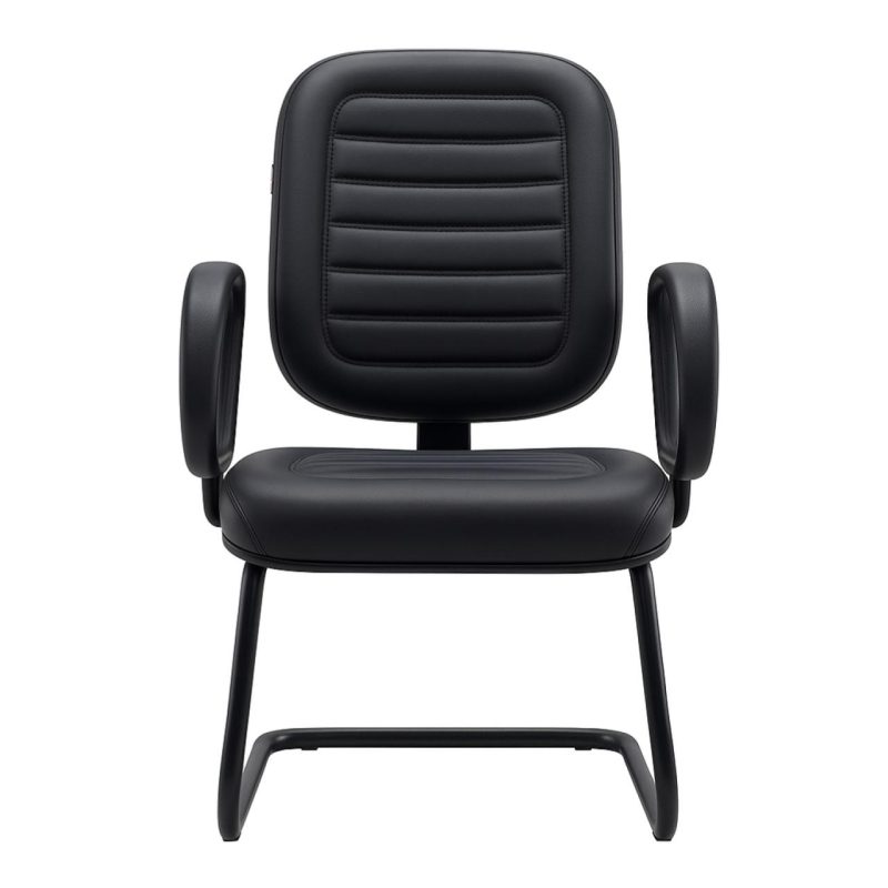 Cadeira Diretor Costurada Base em "S" Preta C/ Braços - Corino Preto - 30300