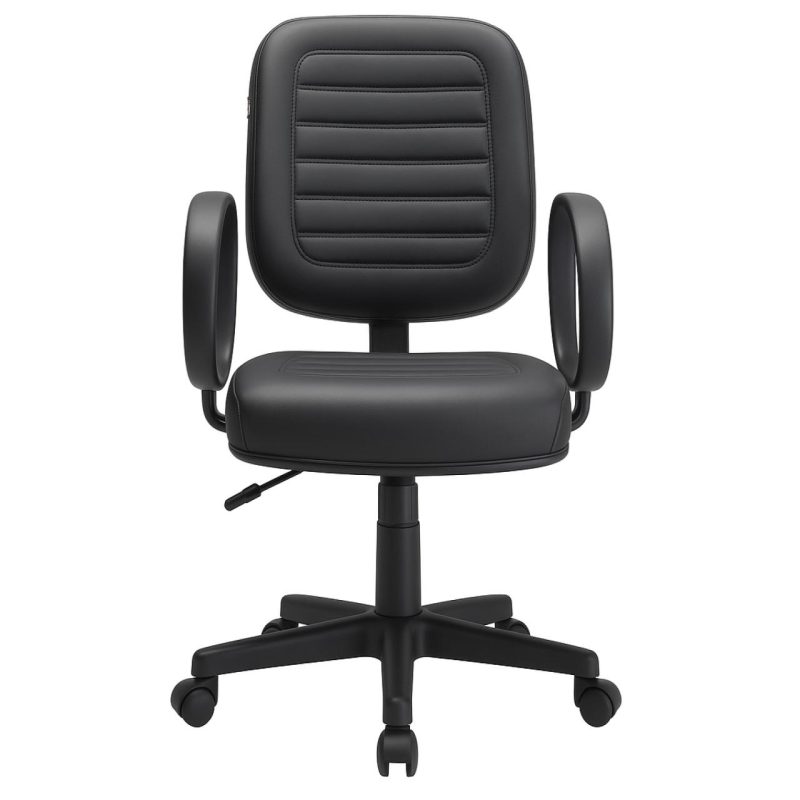 Cadeira Escritório Cadeira Diretor Costurada Giratória - Corino Preto - 30210