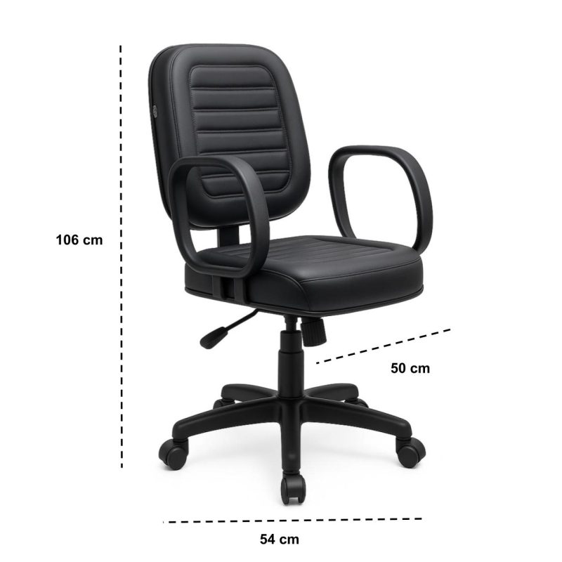 Cadeira Escritório Cadeira Diretor Costurada Giratória - Corino Preto - 30210
