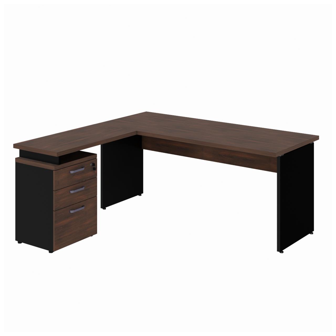 Mesa Escritório em "L" c/ Gaveteiro 1,70x1,90m Marsala/Preto - 23481