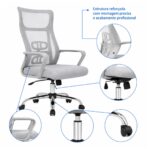 Cadeira de Escritório Cadeira de Escritório Giratória Presidente Ergonômica com Tela Mesh — Cinza