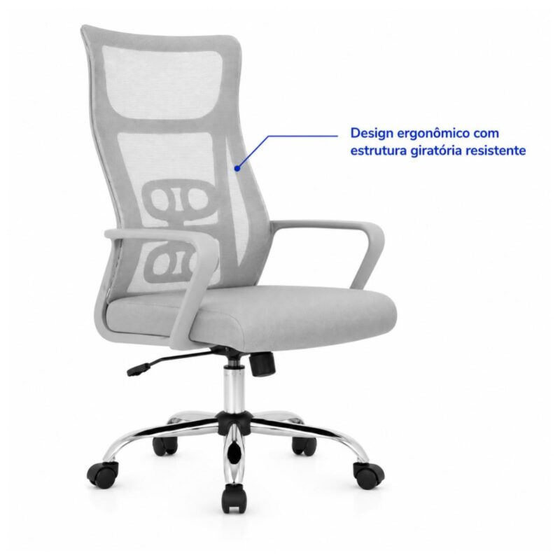 Cadeira de Escritório Cadeira de Escritório Giratória Presidente Ergonômica com Tela Mesh — Cinza