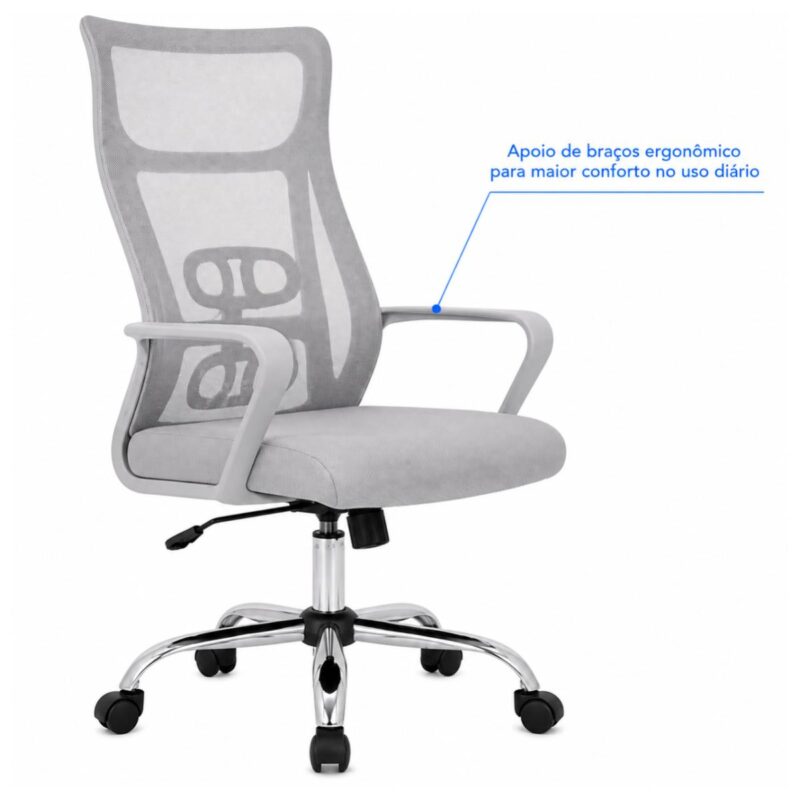 Cadeira de Escritório Cadeira de Escritório Giratória Presidente Ergonômica com Tela Mesh — Cinza
