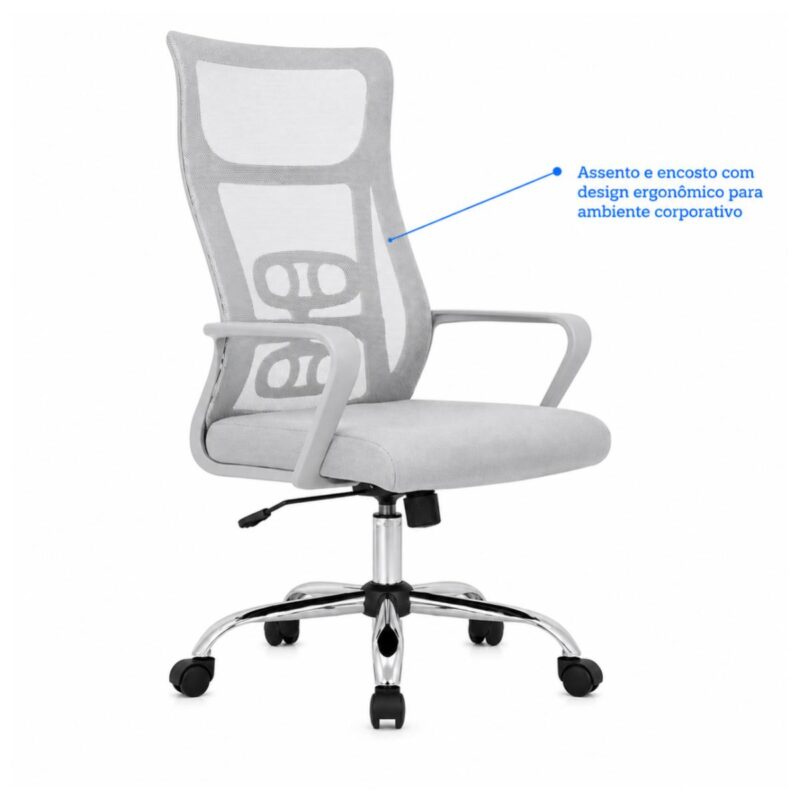 Cadeira de Escritório Cadeira de Escritório Giratória Presidente Ergonômica com Tela Mesh — Cinza