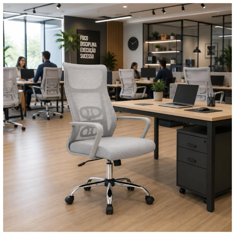 Cadeira de Escritório Cadeira de Escritório Giratória Presidente Ergonômica com Tela Mesh — Cinza