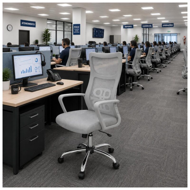 Cadeira de Escritório Cadeira de Escritório Giratória Presidente Ergonômica com Tela Mesh — Cinza