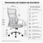 Cadeira de Escritório Cadeira de Escritório Giratória Presidente Ergonômica com Tela Mesh — Cinza