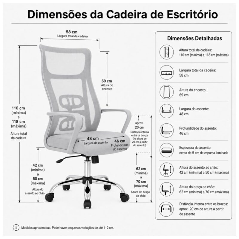 Cadeira de Escritório Cadeira de Escritório Giratória Presidente Ergonômica com Tela Mesh — Cinza