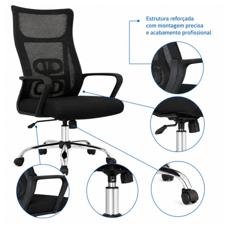 Cadeira de Escritório Cadeira Presidente em Tela Mesh com Sistema Ergonômico Avançado