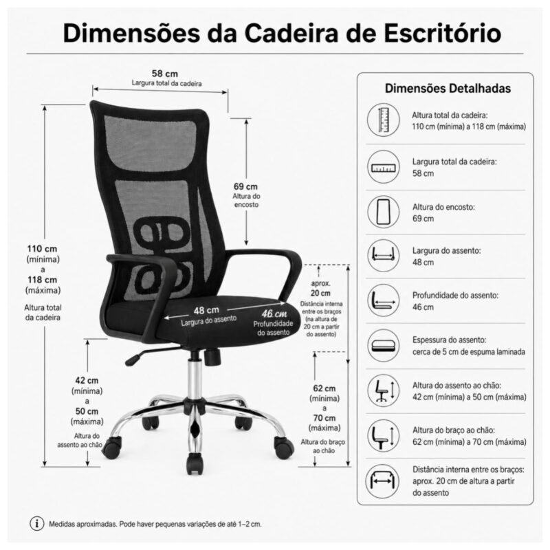 Cadeira de Escritório Cadeira Presidente em Tela Mesh com Sistema Ergonômico Avançado