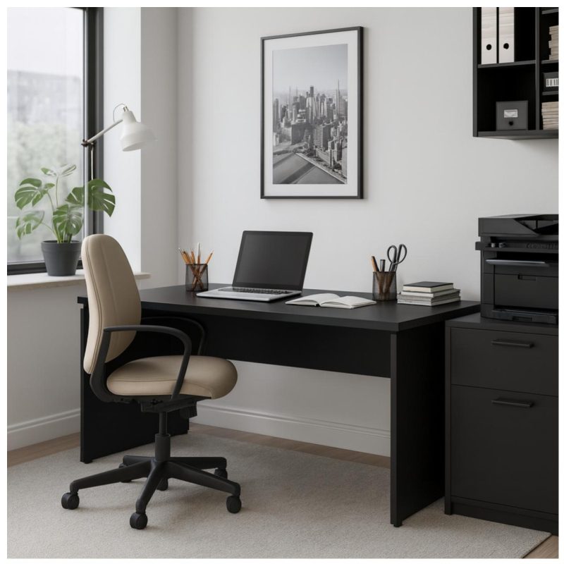 Móveis para Escritório Mesa Escritório 1,70x0,70m - S/ Gavetas - PRETO/PRETO - 26007