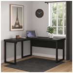 Móveis para Escritório Mesa em L PÉ QUADRO (Mesa 1,50m + Mesa Auxiliar) - S/ Gavetas - PRETO / PRETO - 26010