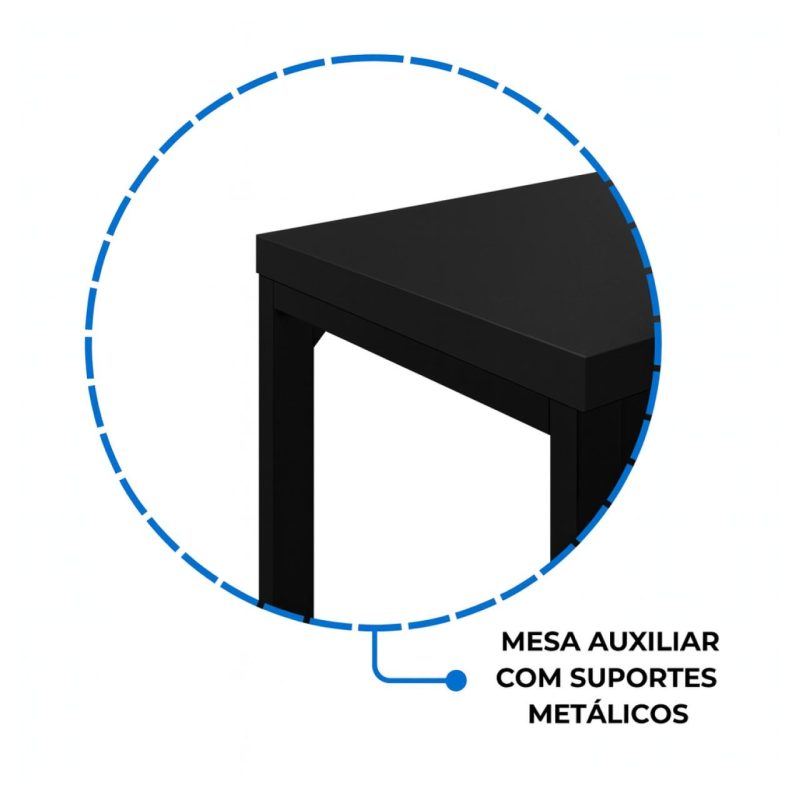 Móveis para Escritório Mesa em L PÉ QUADRO (Mesa 1,50m + Mesa Auxiliar) - S/ Gavetas - PRETO / PRETO - 26010