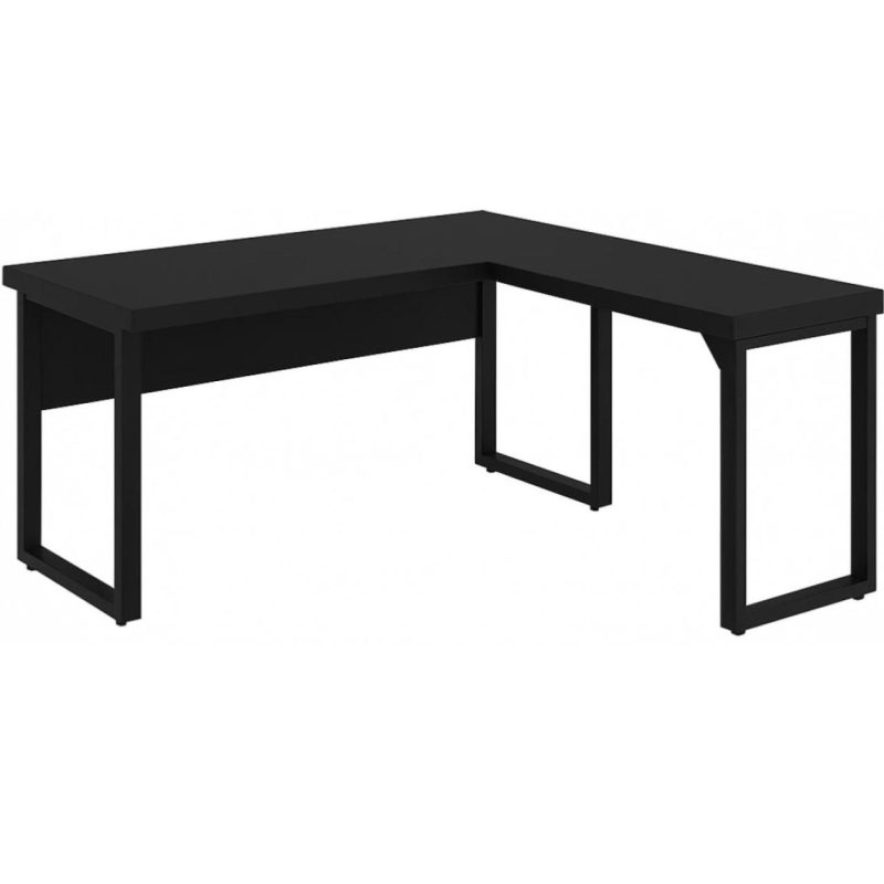 Móveis para Escritório Mesa em L PÉ QUADRO (Mesa 1,70m + Mesa Auxiliar) - S/ Gavetas - PRETO / PRETO - 26011