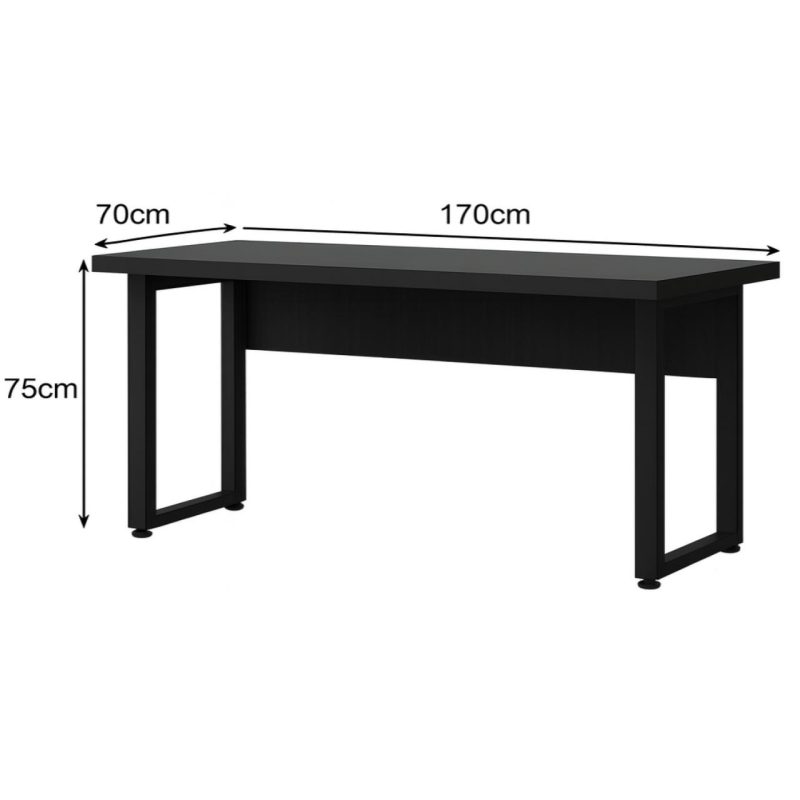 Móveis para Escritório Mesa em L PÉ QUADRO (Mesa 1,70m + Mesa Auxiliar) - S/ Gavetas - PRETO / PRETO - 26011