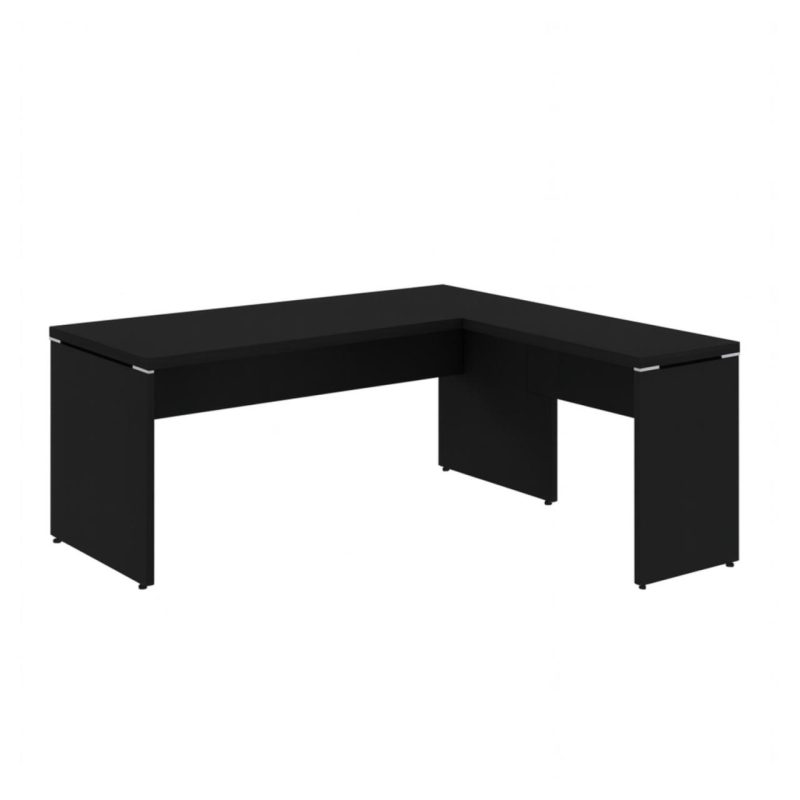 Móveis para Escritório Mesa em L PÉ PAINEL (Mesa 1,50m + Mesa Auxiliar) - S/ Gavetas - PRETO / PRETO - 26012