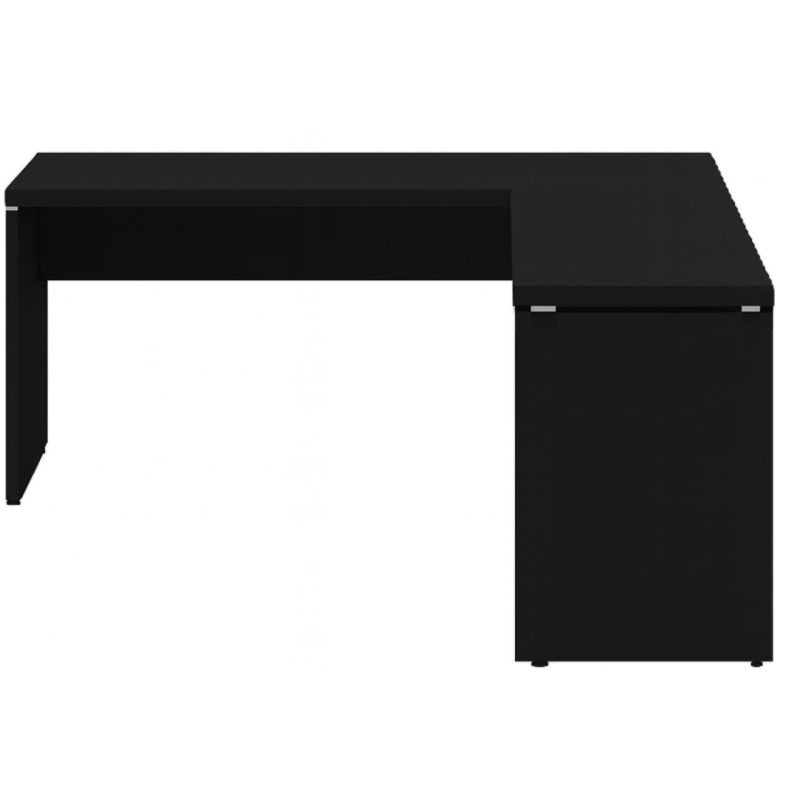 Móveis para Escritório Mesa em L PÉ PAINEL (Mesa 1,70m + Mesa Auxiliar) - S/ Gavetas - PRETO / PRETO - 26013