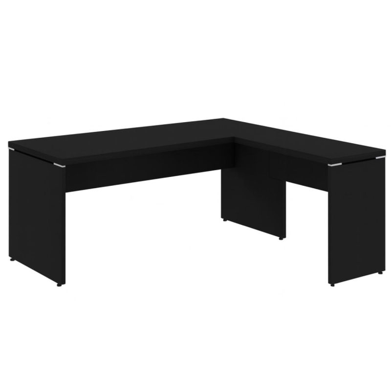 Móveis para Escritório Mesa em L PÉ PAINEL (Mesa 1,70m + Mesa Auxiliar) - S/ Gavetas - PRETO / PRETO - 26013