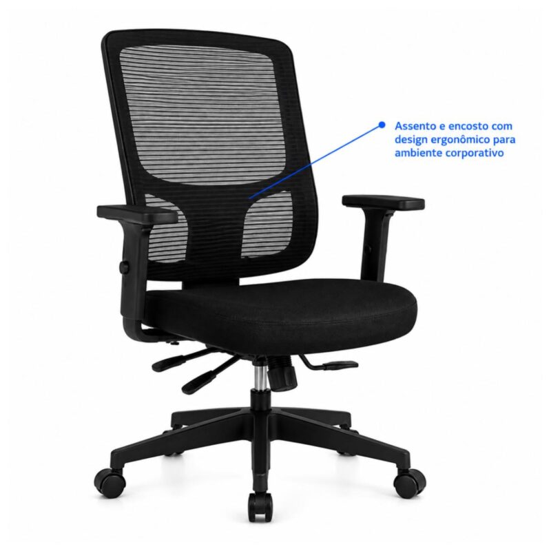 Cadeira de Escritório Cadeira Ergonômica para Escritório NR17 Tela Mesh e Estrutura Preta Fosca