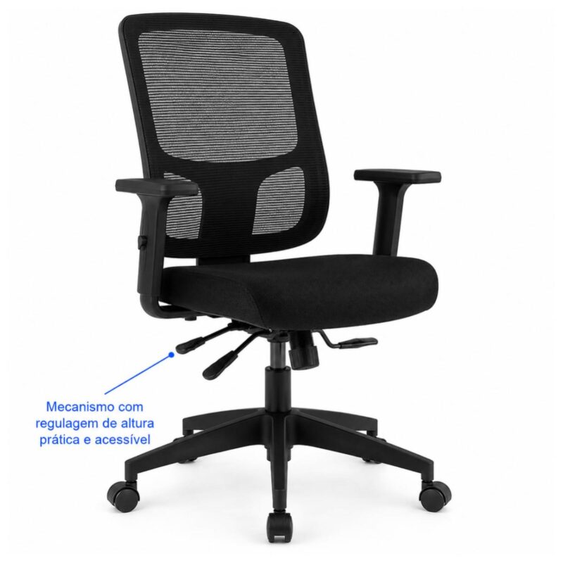 Cadeira de Escritório Cadeira Ergonômica para Escritório NR17 Tela Mesh e Estrutura Preta Fosca