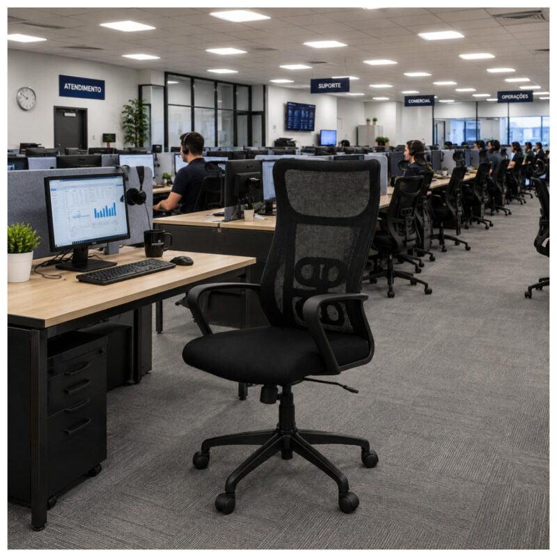 Cadeira de Escritório Cadeira Ergonômica para Escritório NR17 Tela Mesh e Estrutura Preta Fosca
