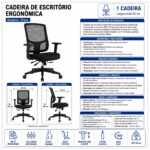 Cadeira de Escritório Cadeira Ergonômica para Escritório NR17 Tela Mesh e Estrutura Preta Fosca