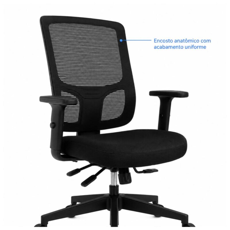 Cadeira de Escritório Cadeira Ergonômica para Escritório NR17 Tela Mesh e Estrutura Preta Fosca
