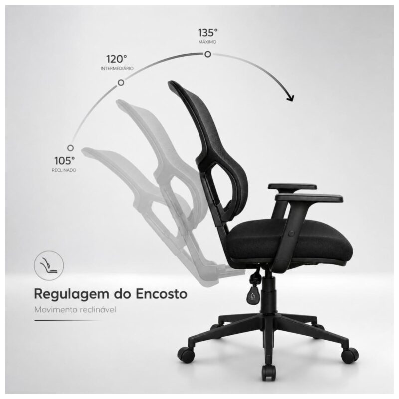 Cadeira de Escritório Cadeira Ergonômica para Escritório NR17 Tela Mesh e Estrutura Preta Fosca
